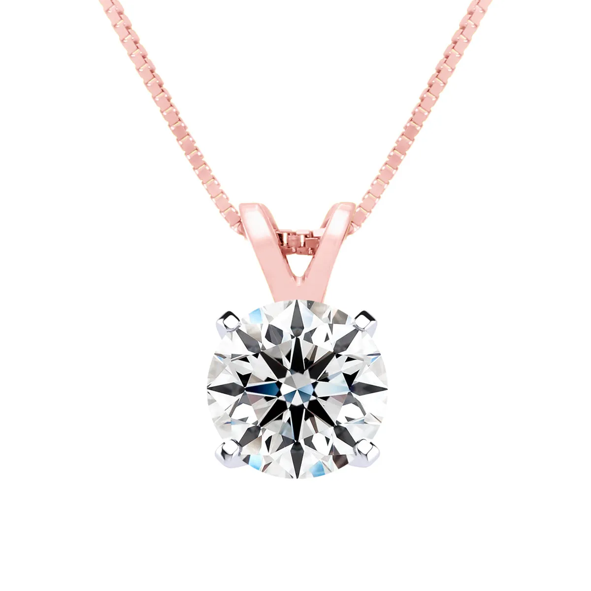 1 1/4 Carat Lab Grown Diamond Soltiaire Necklace In 14K Rose Gold, 18 Inches