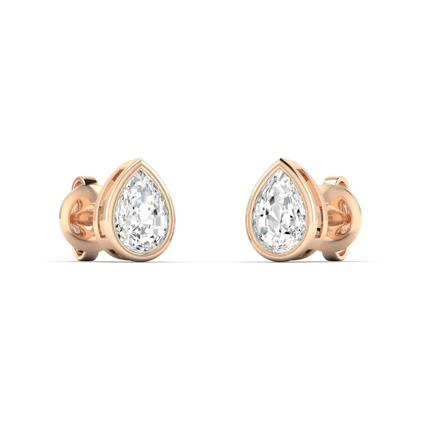 14K & 18K Gold Pear Bezel Set Diamond Stud Earrings, Lab Grown