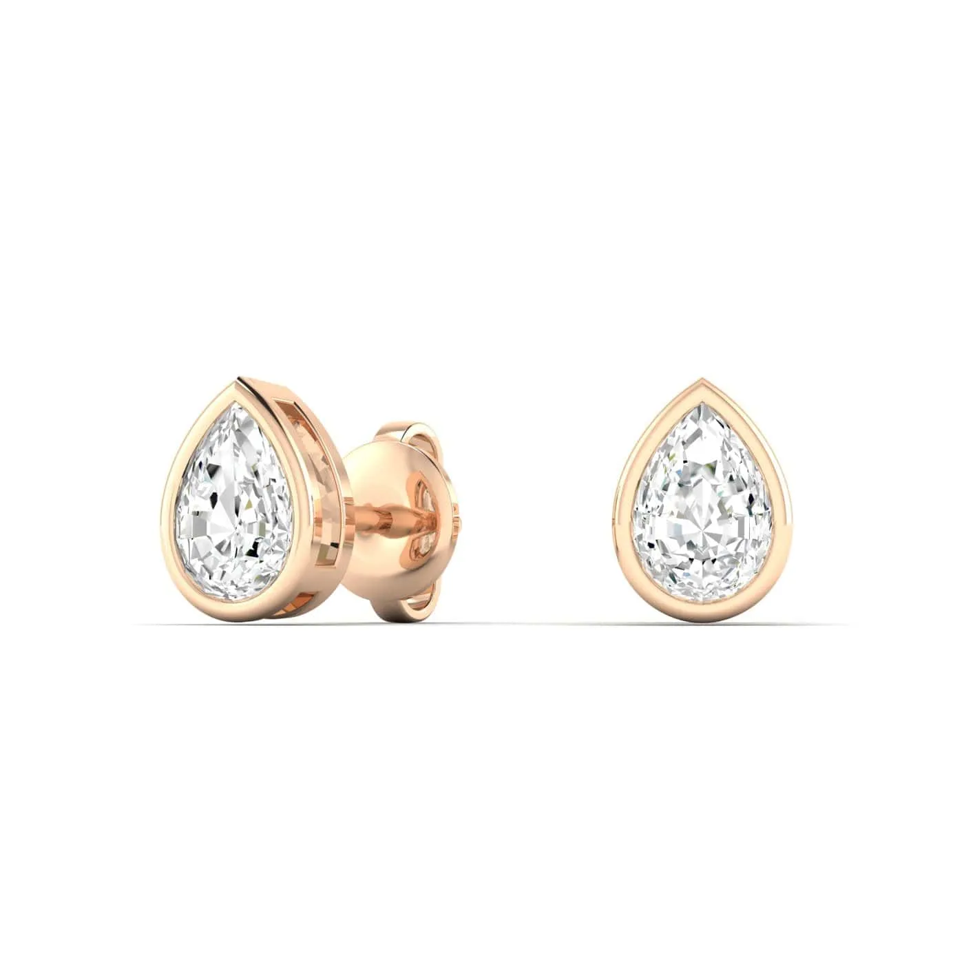 14K & 18K Gold Pear Bezel Set Diamond Stud Earrings, Lab Grown