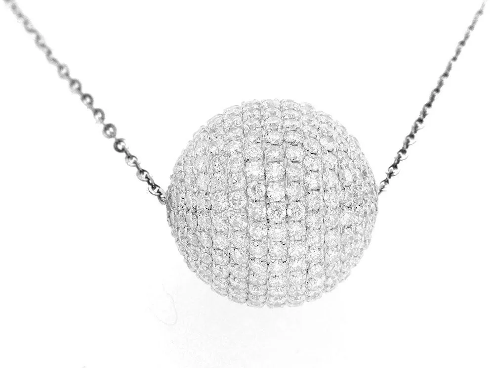 14K White Gold Diamond Ball Necklace With Round Cut Diamonds 6.00CT