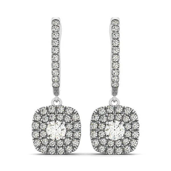 14k White Gold Double Halo Cushion Outer Shaped Diamond  Earrings (3/4 cttw)-rx77166