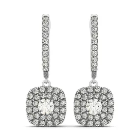 14k White Gold Double Halo Cushion Outer Shaped Diamond  Earrings (3/4 cttw)-rx77166