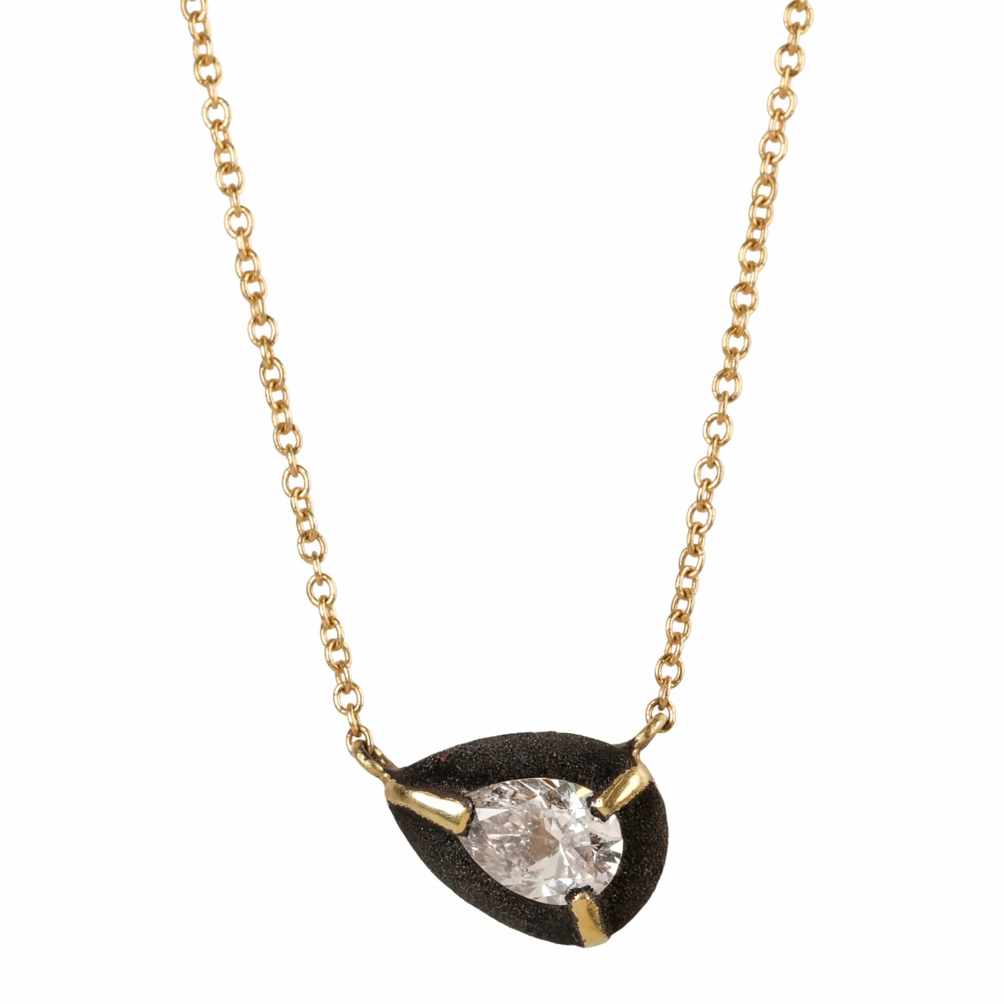 18K Gold Blackened Pear Shaped Diamond Necklace