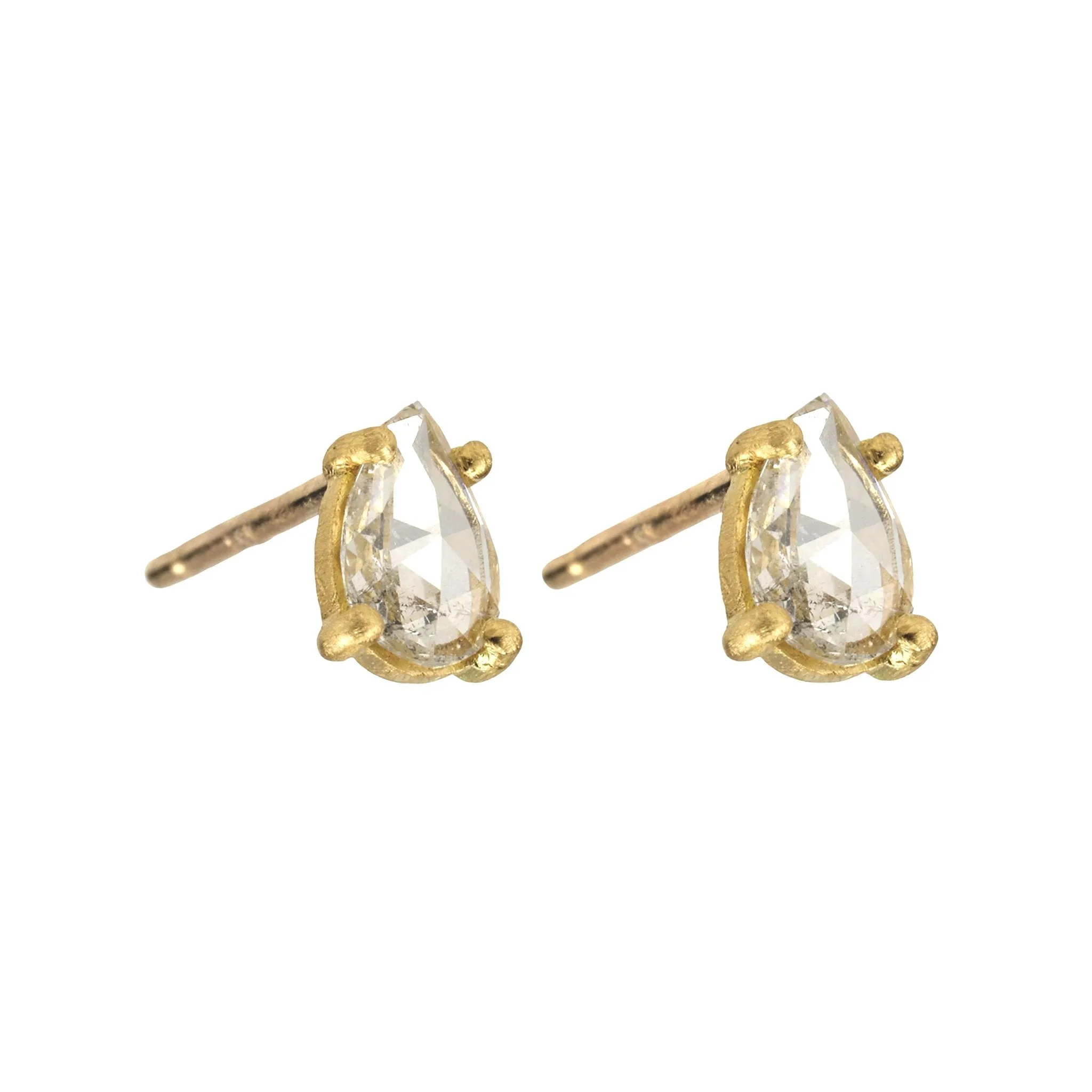 18K Gold Prong-Set Rose Cut Teardrop Diamond Studs