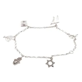 18K White Gold Diamond Charm Bracelet with Jewish Motifs 0.06CT