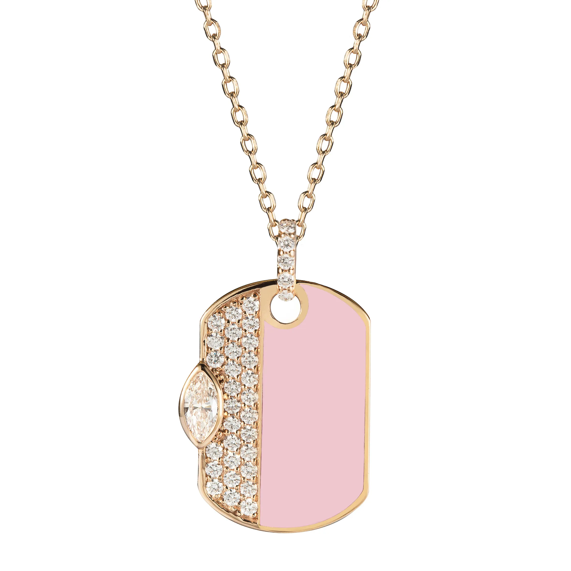 18kt Rose Gold 0.51 CTW Pink Enamel Diamond Dog Tag Necklace