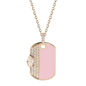 18kt Rose Gold 0.51 CTW Pink Enamel Diamond Dog Tag Necklace