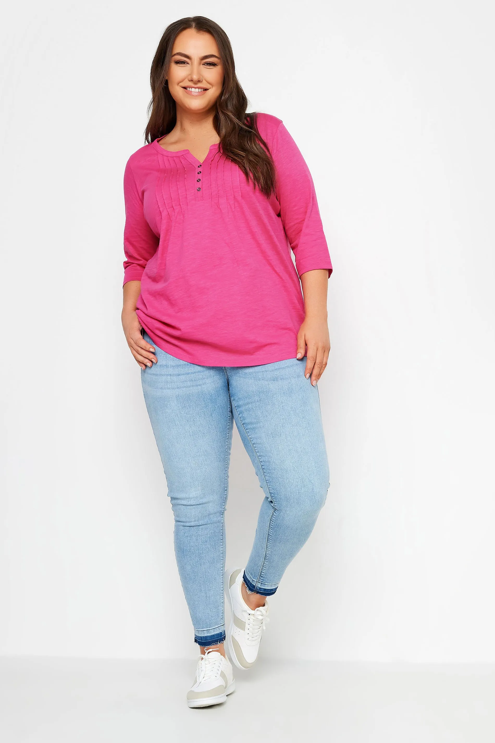 2 PACK Blue & Pink Pintuck Henley Tops