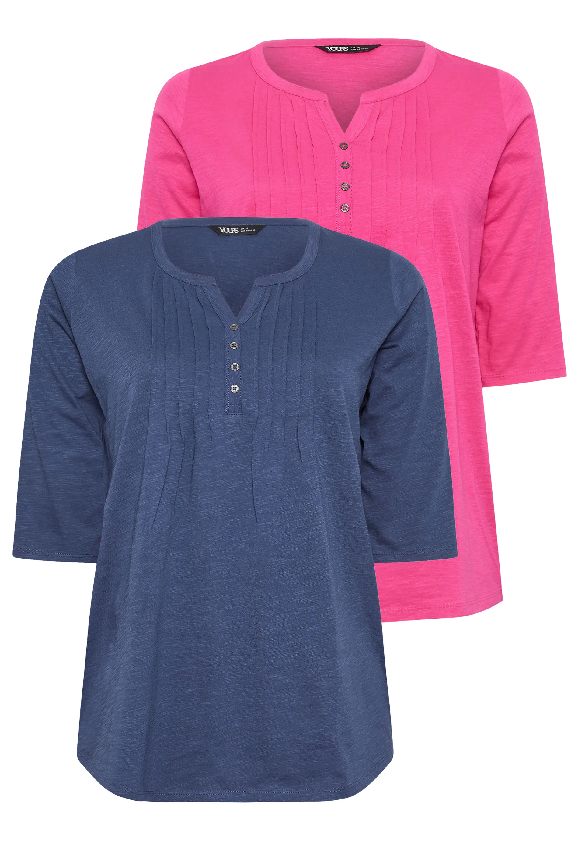 2 PACK Blue & Pink Pintuck Henley Tops