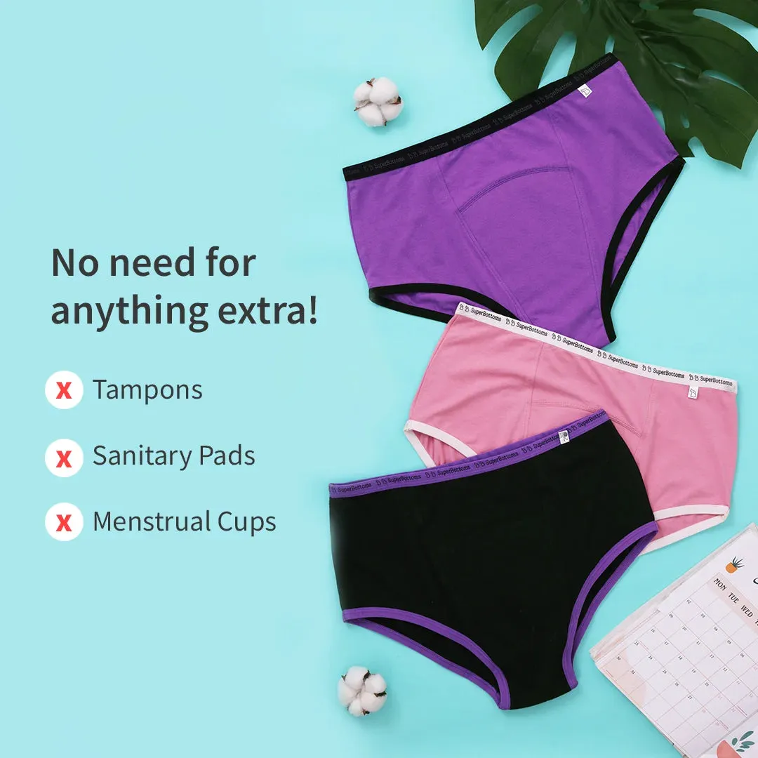 2 Period Underwear (Lilac and Pink) + 2 Flow Lock Cloth Pads + Free Wet Pouch