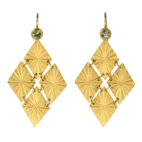 22K Gold Cuatro Estrellas Earrings with Bezel-Set Green Sapphires