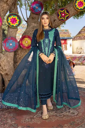 3-Pc Charizma Unstitched Premium Embroidered Lawn With Chiffon Dupatta RM23-07