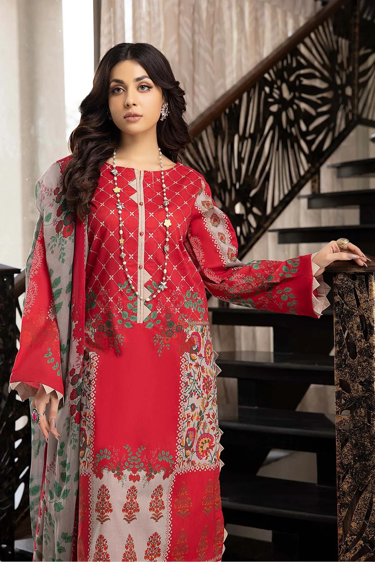 3-Pc Printed Lawn Unstitched With Chiffon Dupatta CP22-002