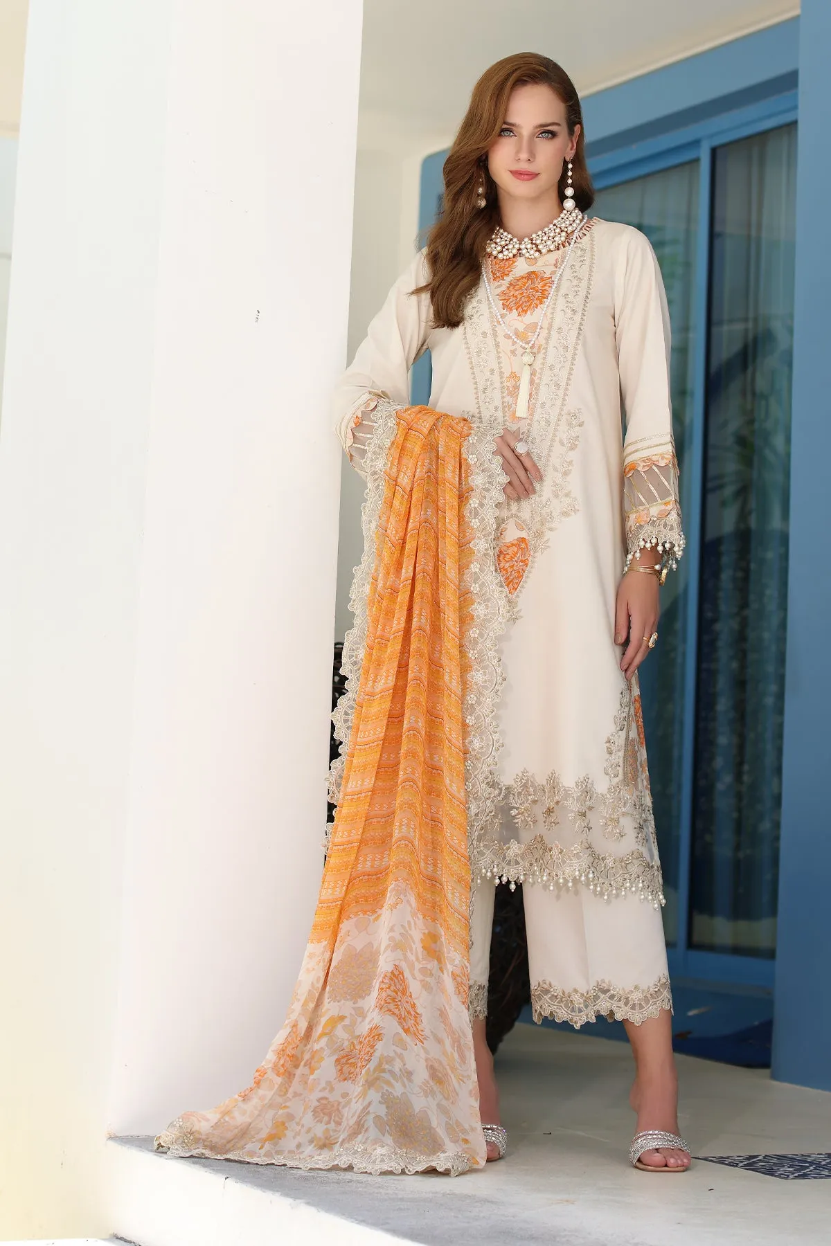 3-PC UNSTITCHED EMBROIDERED LAWN SHIRT WITH EMBROIDERED CHIFFON DUPATTA  CN4-11