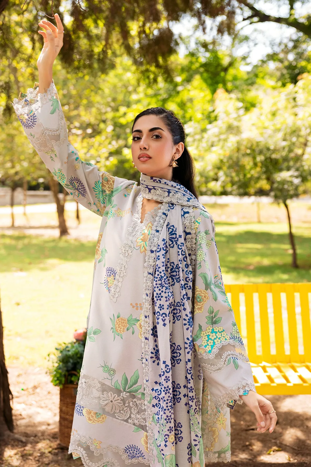 3-PC Unstitched Embroidered Lawn Shirt with Embroidered Lawn Dupatta and Trouser CRN4-03