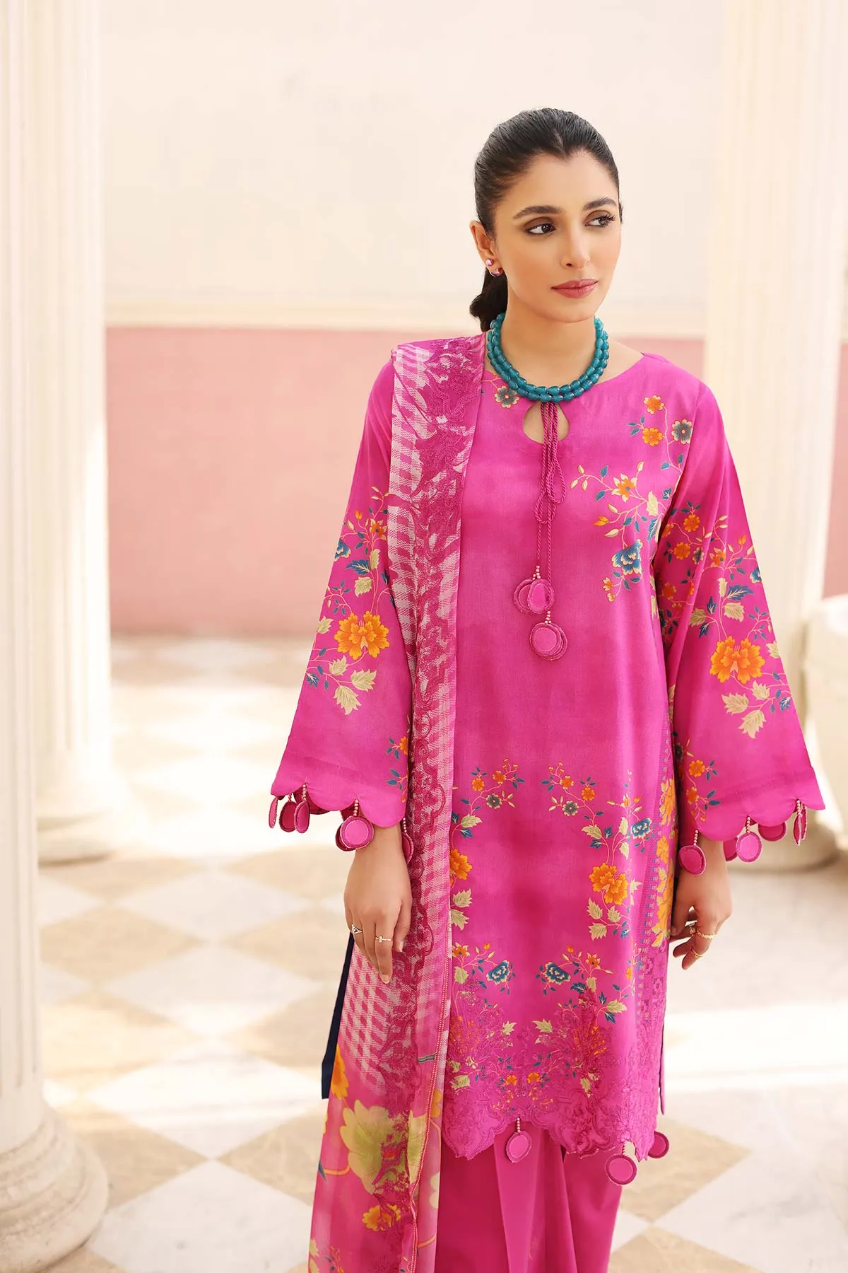 3 Pc Unstitched Embroidered Lawn With Chiffon Dupatta CEL23-22