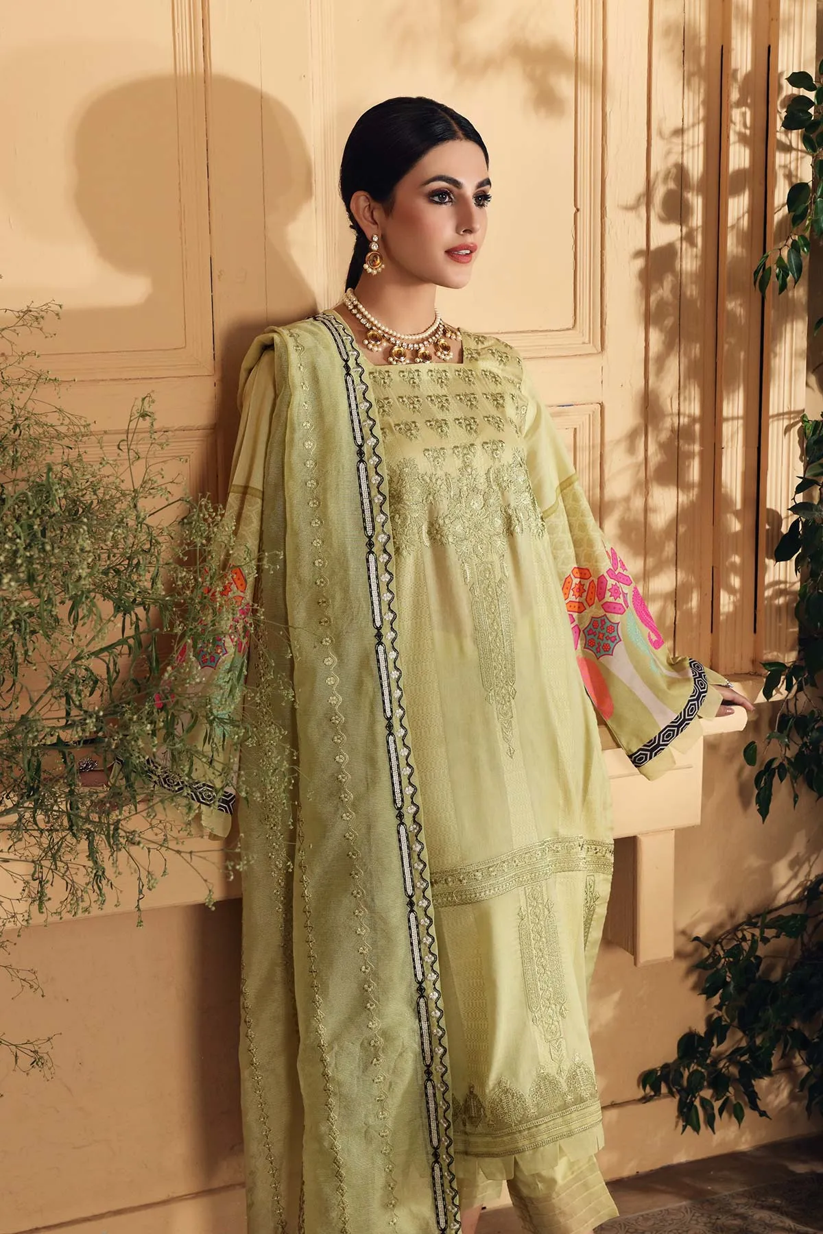 3-Pc Unstitched Embroidered Lawn With Chiffon Dupatta CN-17