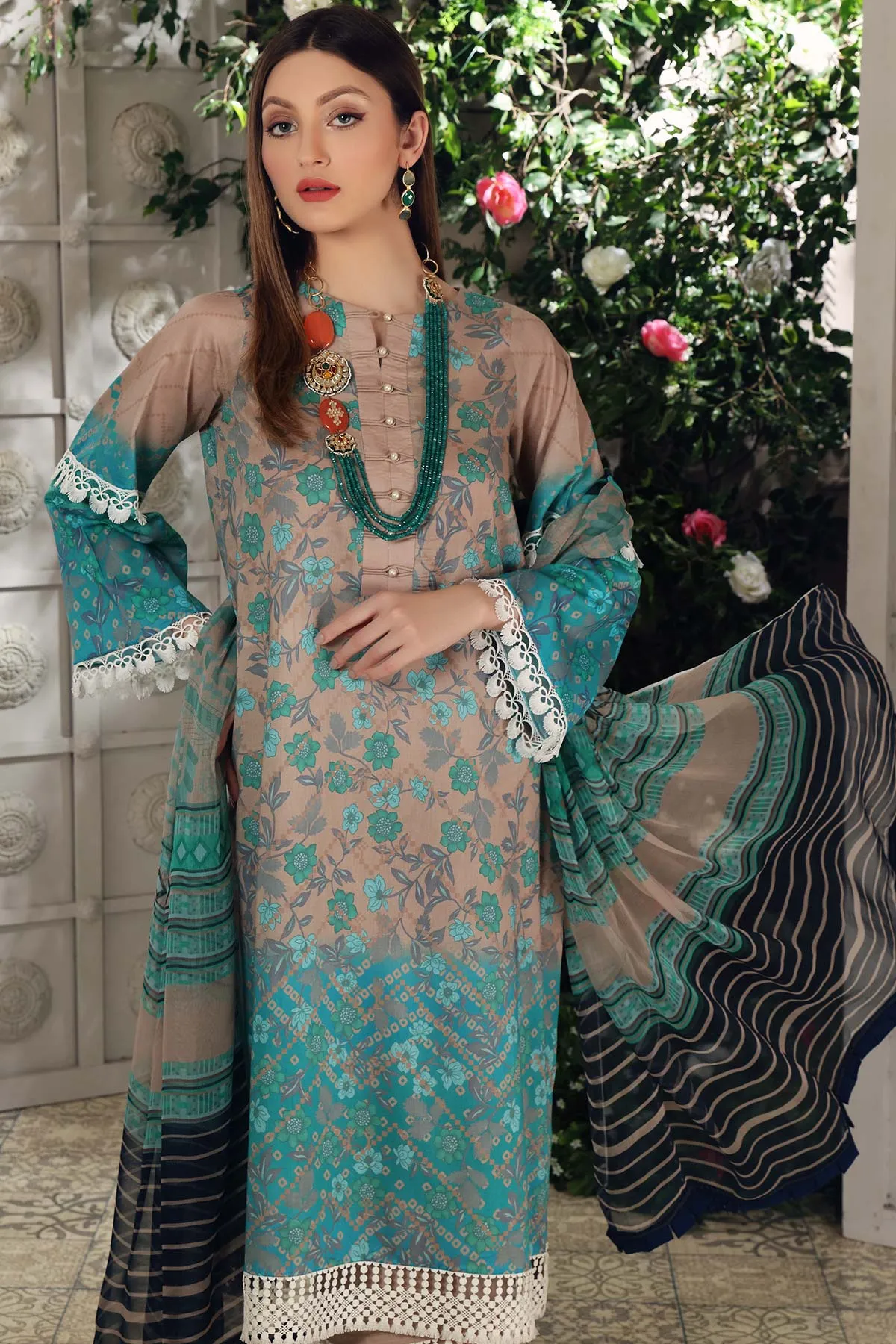 3-pc Unstitched Lawn with Chiffon Dupatta CP-51