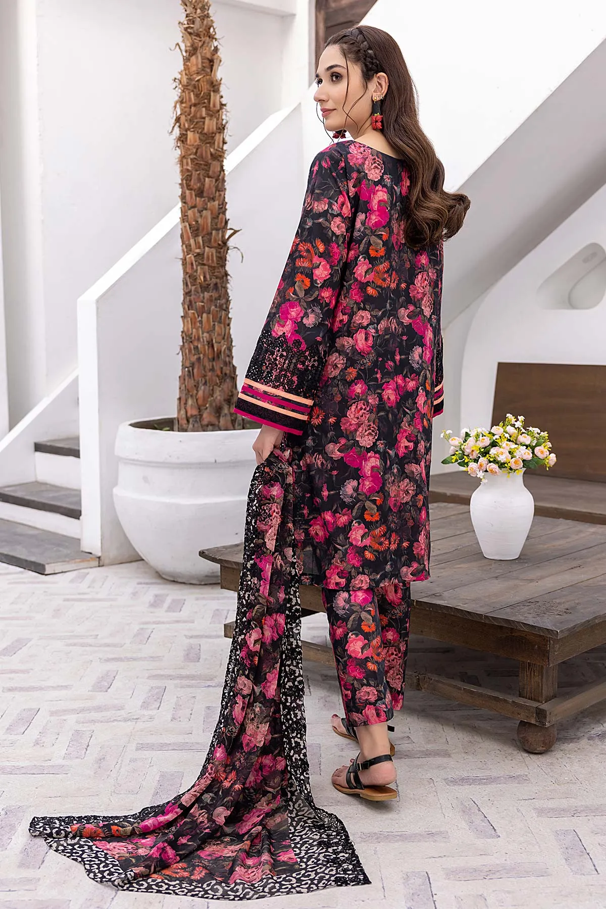 3-Pc Unstitched Printed Embroidered Lawn Suit With Embroidered Chiffon Dupatta CRB23-18