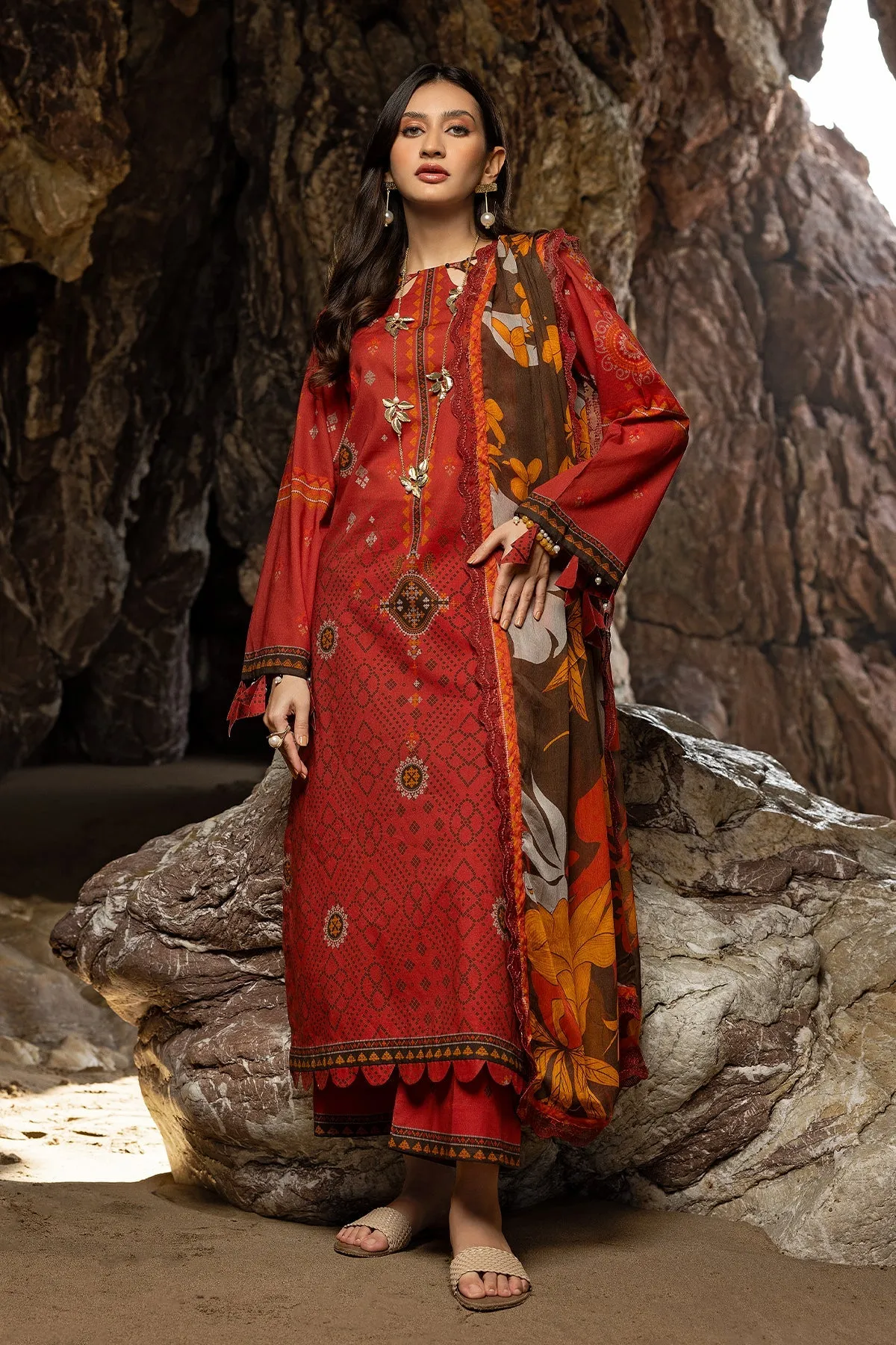 3-Pc Unstitched Printed Lawn with Embroidered Chiffon Dupatta PM4-23