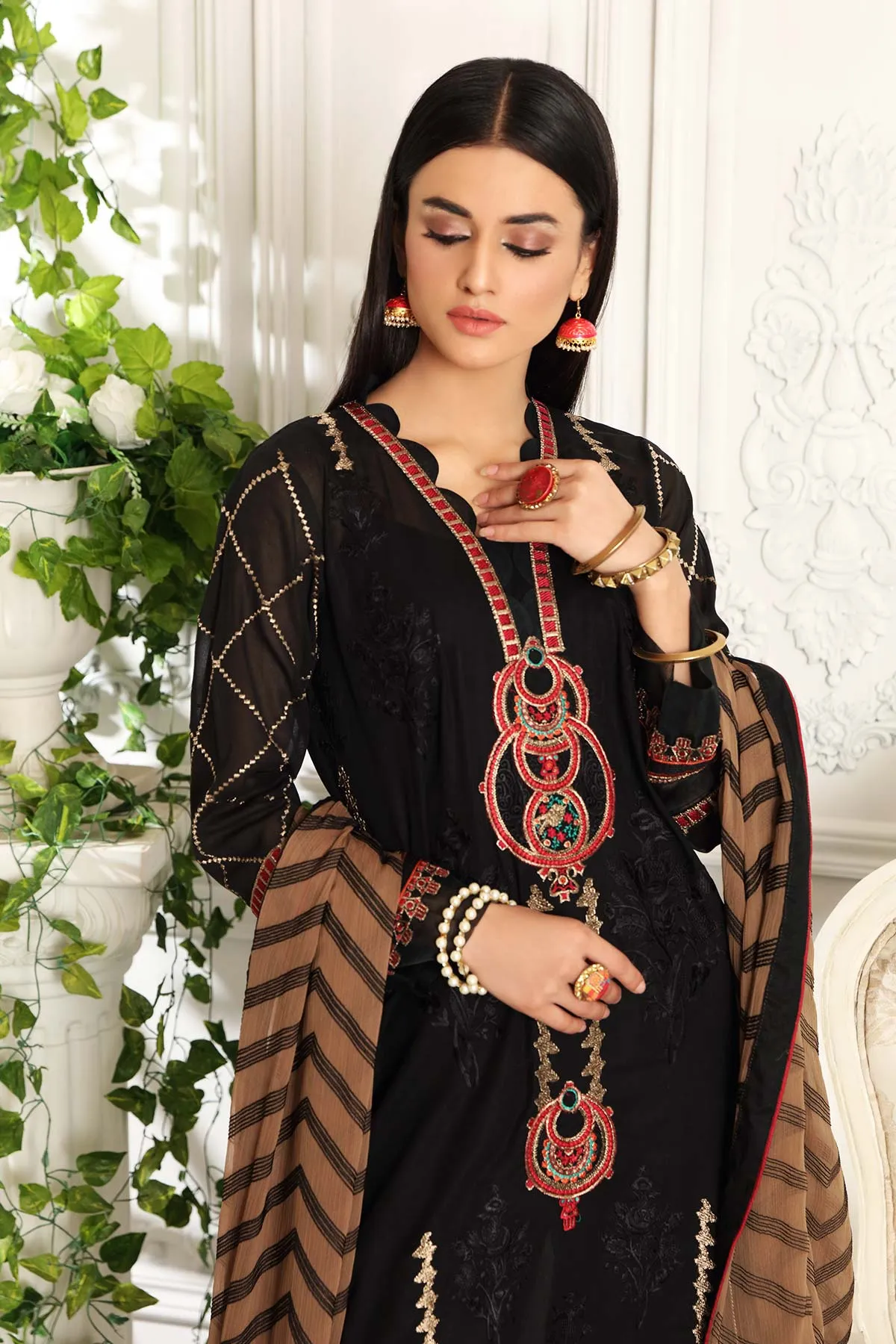 3-piece Unstitched Embroidered Swiss With Chiffon Dupatta CM-04