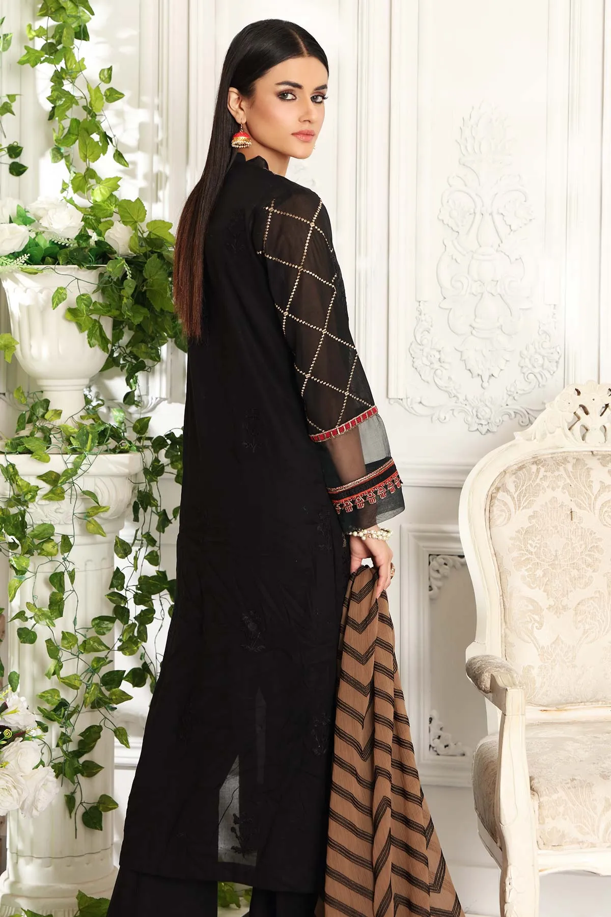 3-piece Unstitched Embroidered Swiss With Chiffon Dupatta CM-04