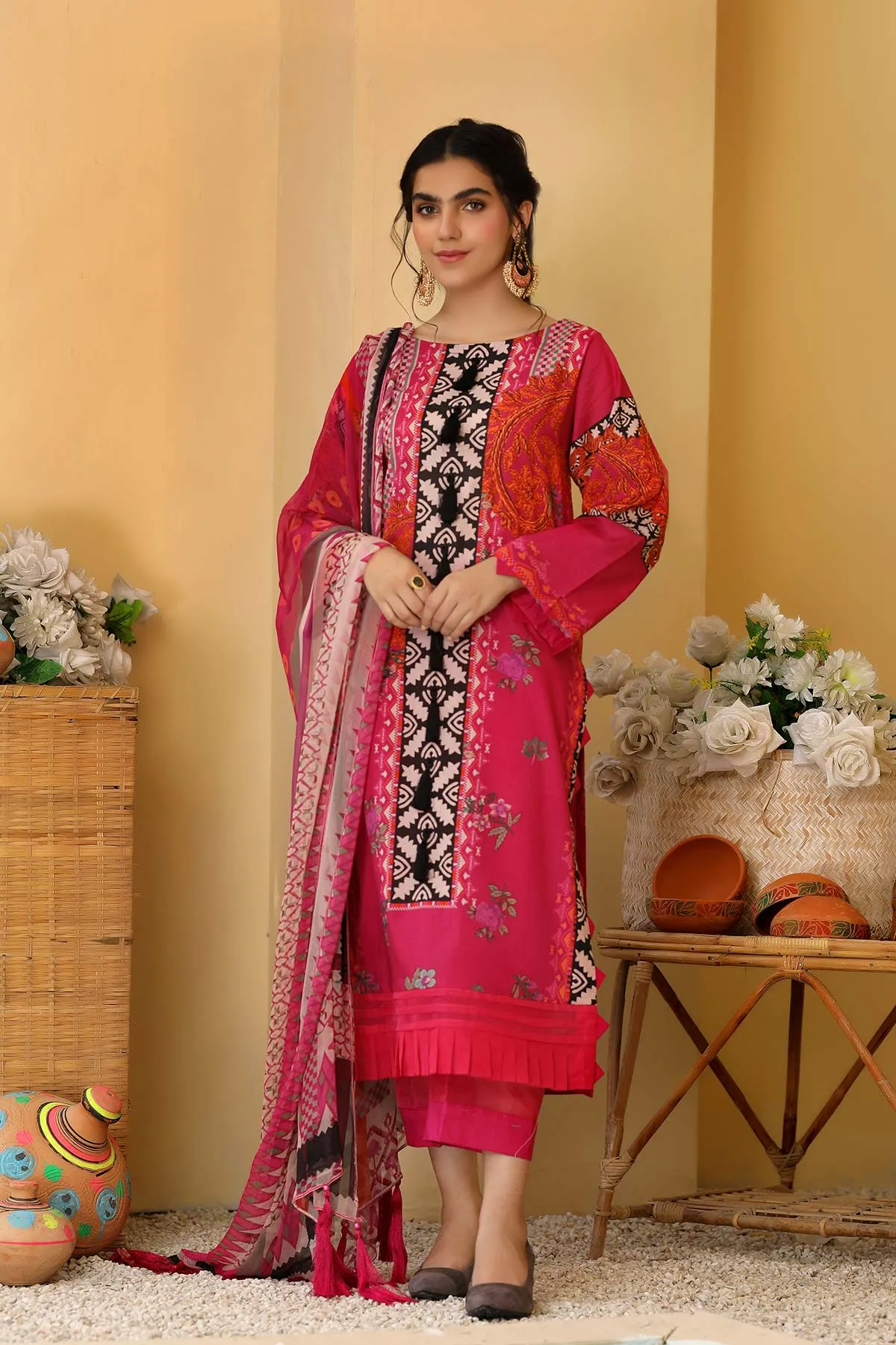 3-piece Unstitched Lawn with Print Chiffon Dupatta CP-35