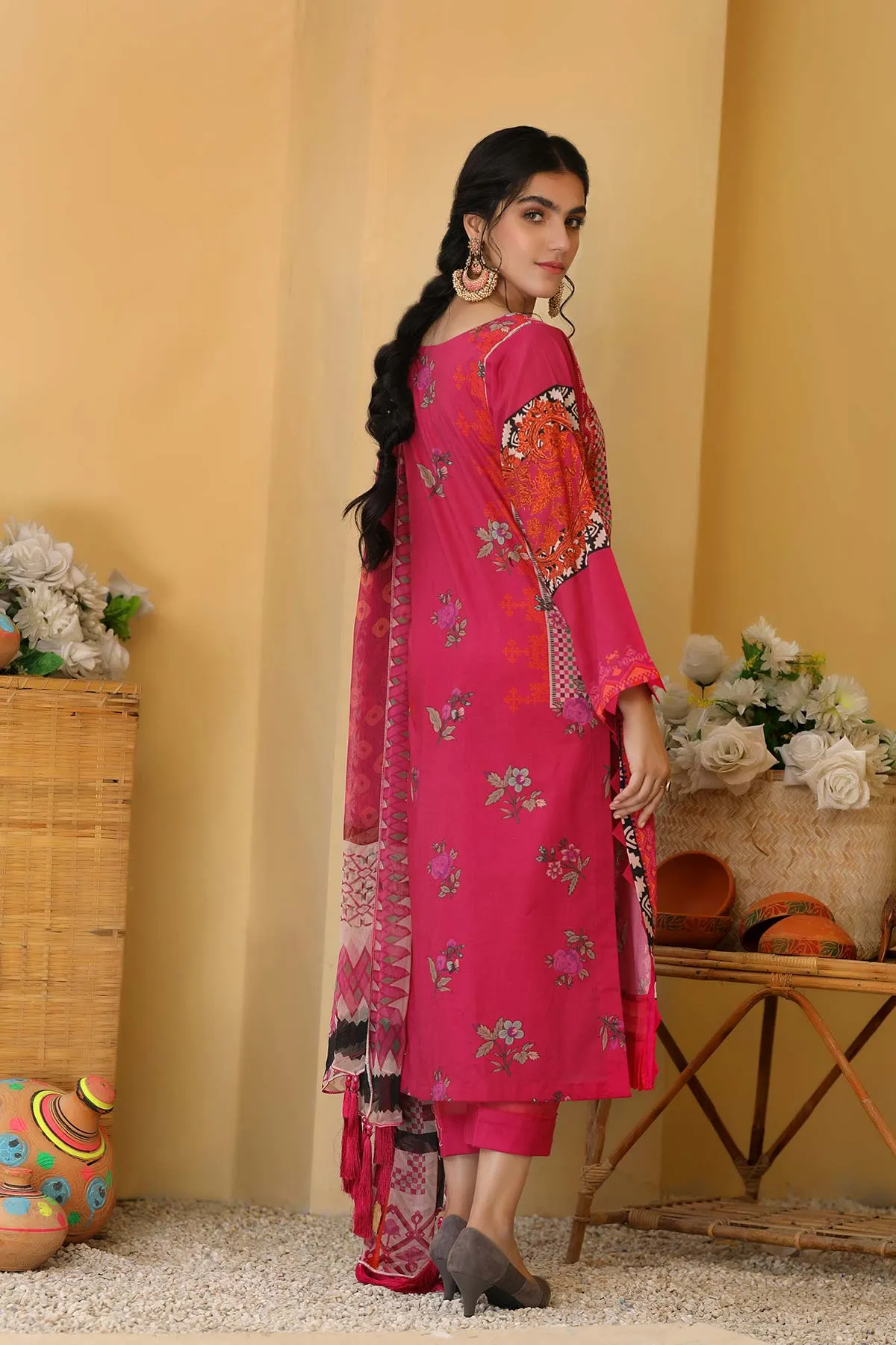 3-piece Unstitched Lawn with Print Chiffon Dupatta CP-35