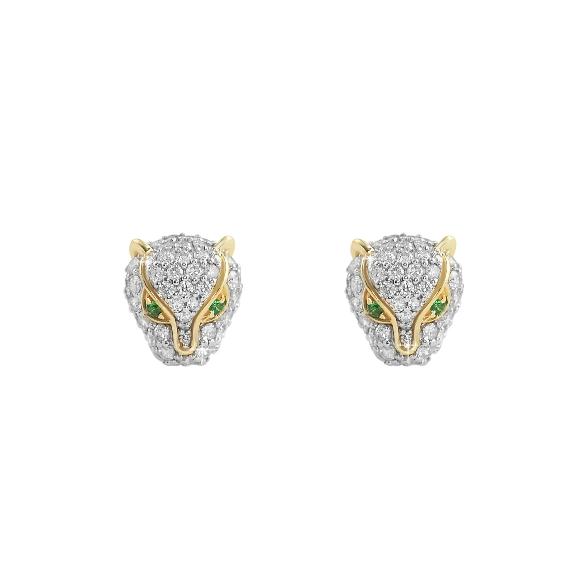 3D Tiger Face Diamond Earrings 1.24cttw 10K Yellow Gold