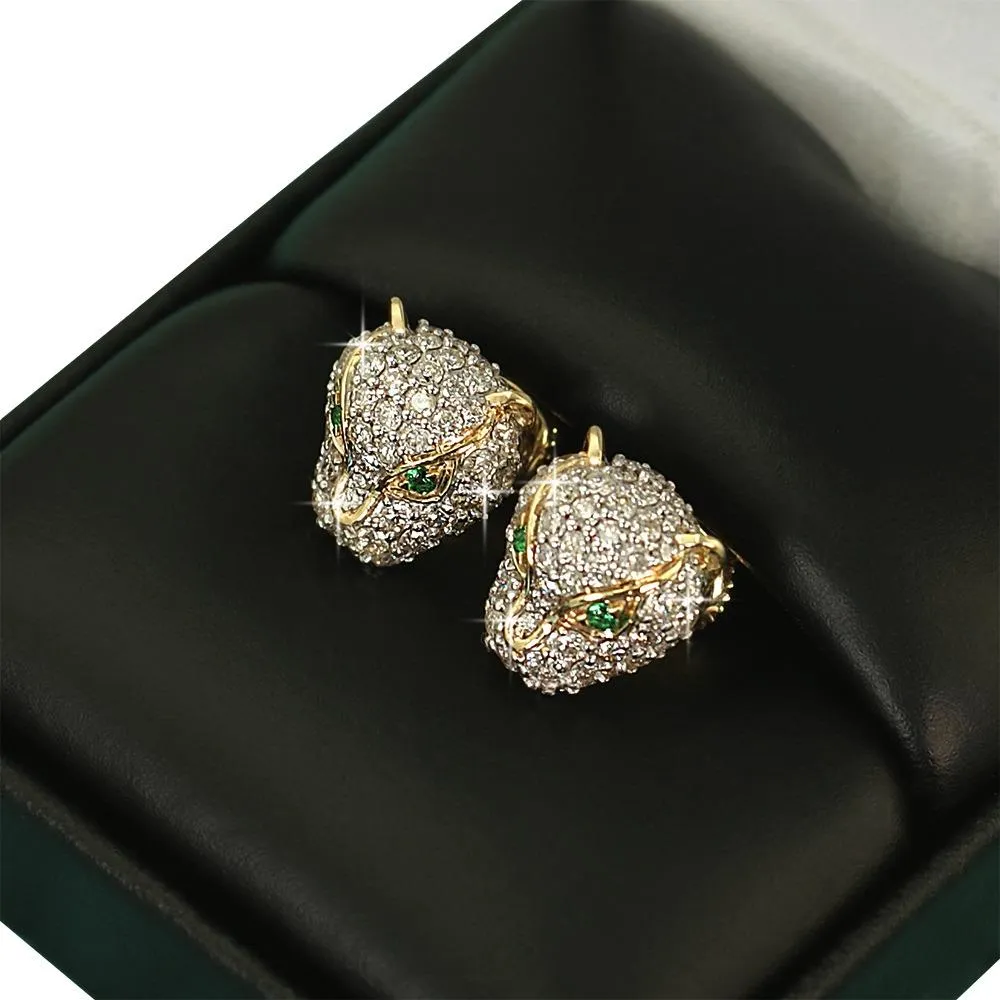 3D Tiger Face Diamond Earrings 1.24cttw 10K Yellow Gold