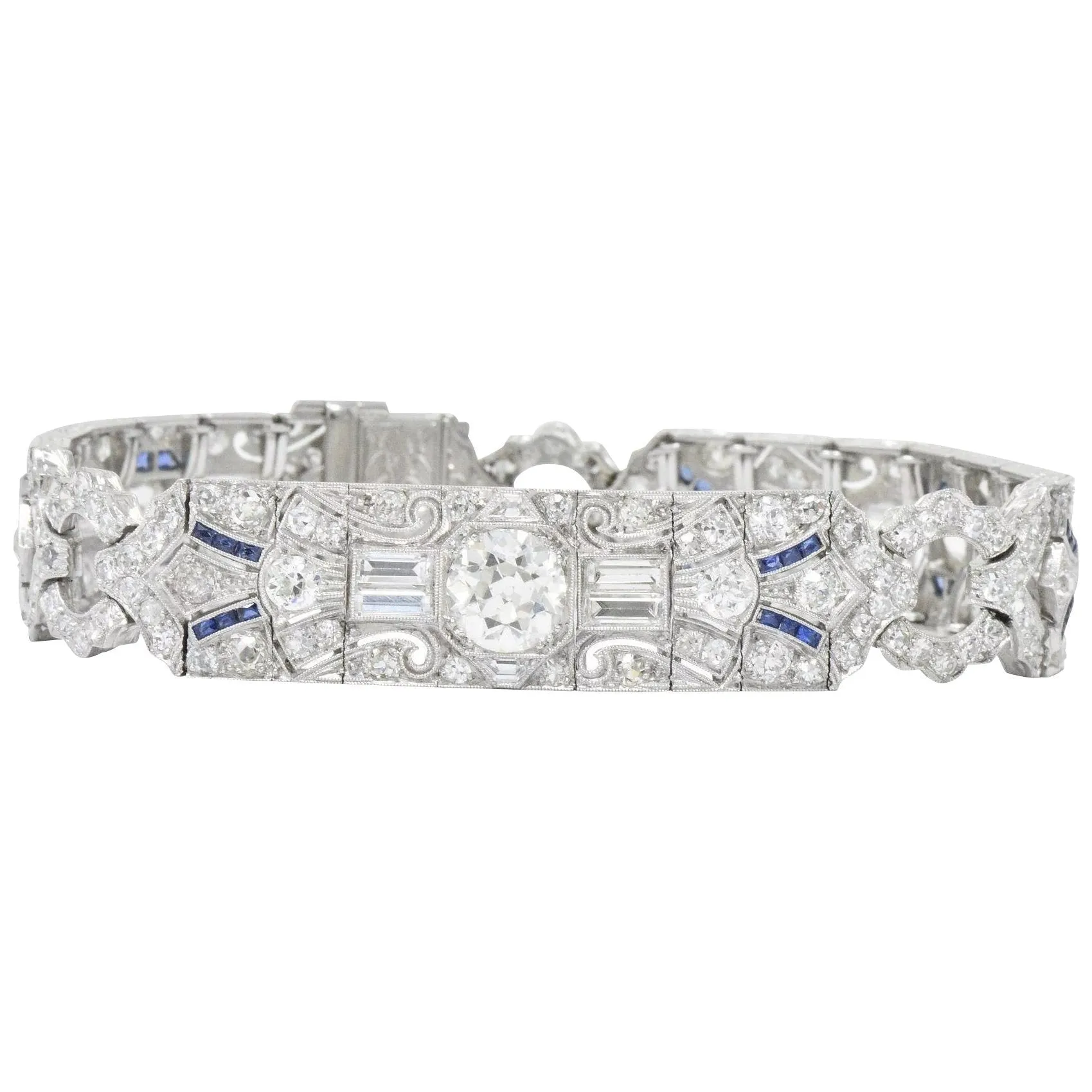 Amazing Art Deco 11.50 CTW Diamond Sapphire Platinum Bracelet