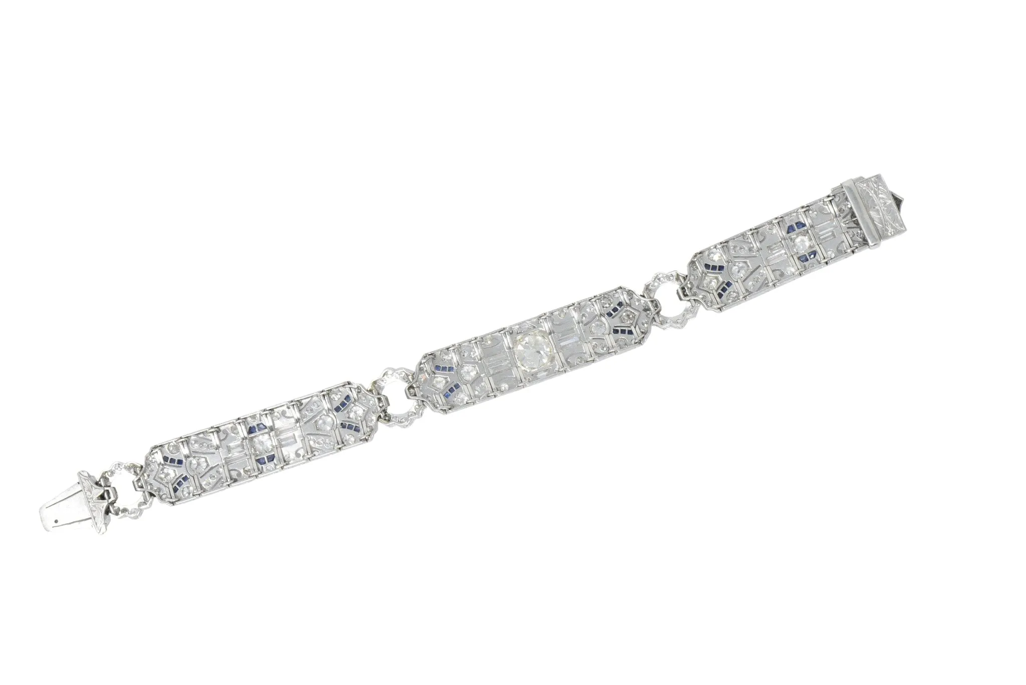 Amazing Art Deco 11.50 CTW Diamond Sapphire Platinum Bracelet