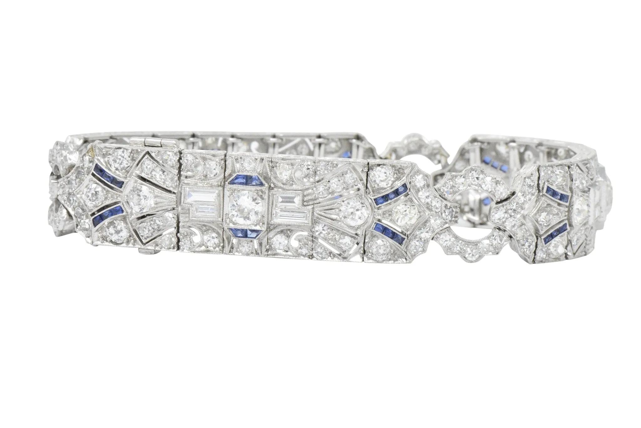 Amazing Art Deco 11.50 CTW Diamond Sapphire Platinum Bracelet