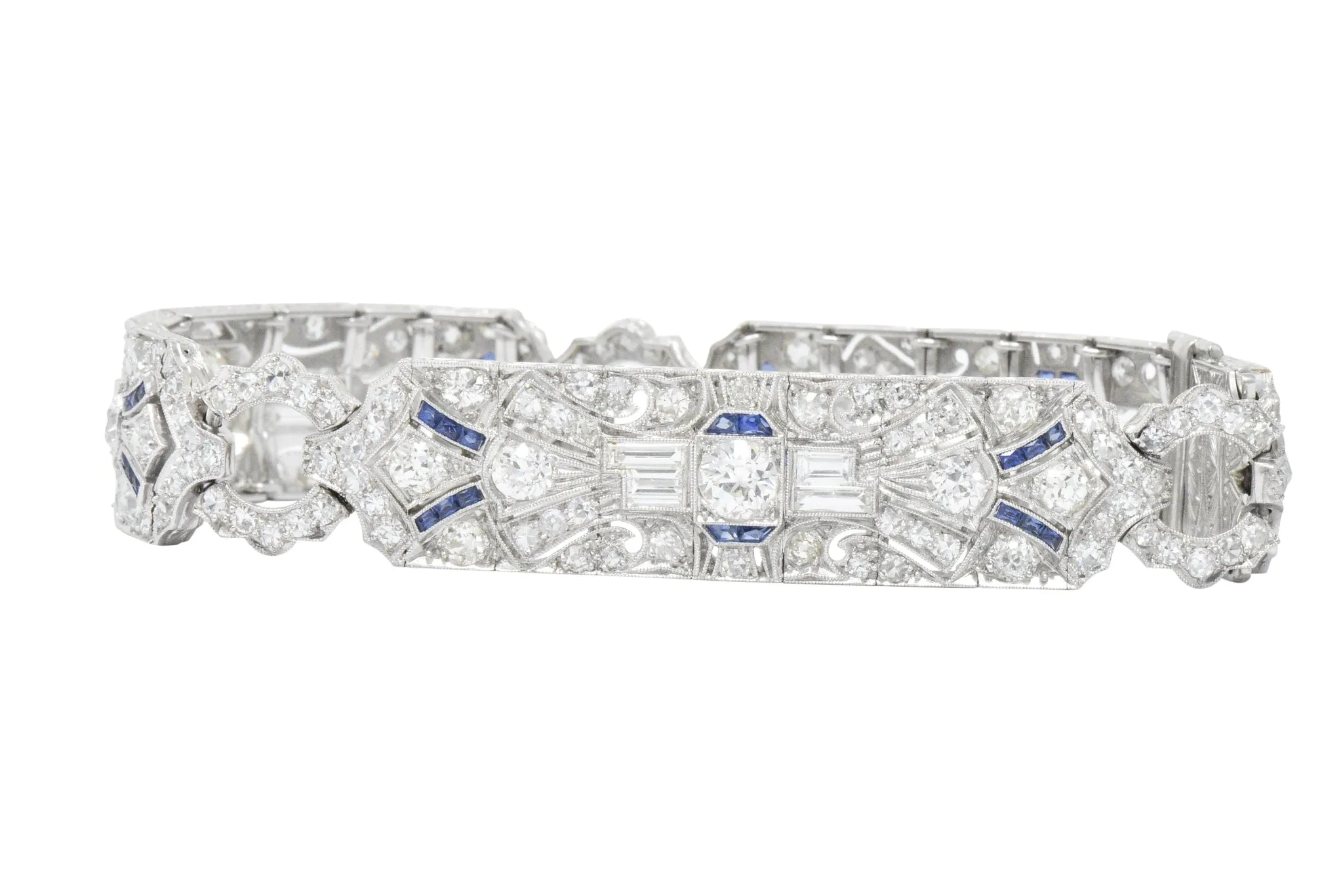 Amazing Art Deco 11.50 CTW Diamond Sapphire Platinum Bracelet