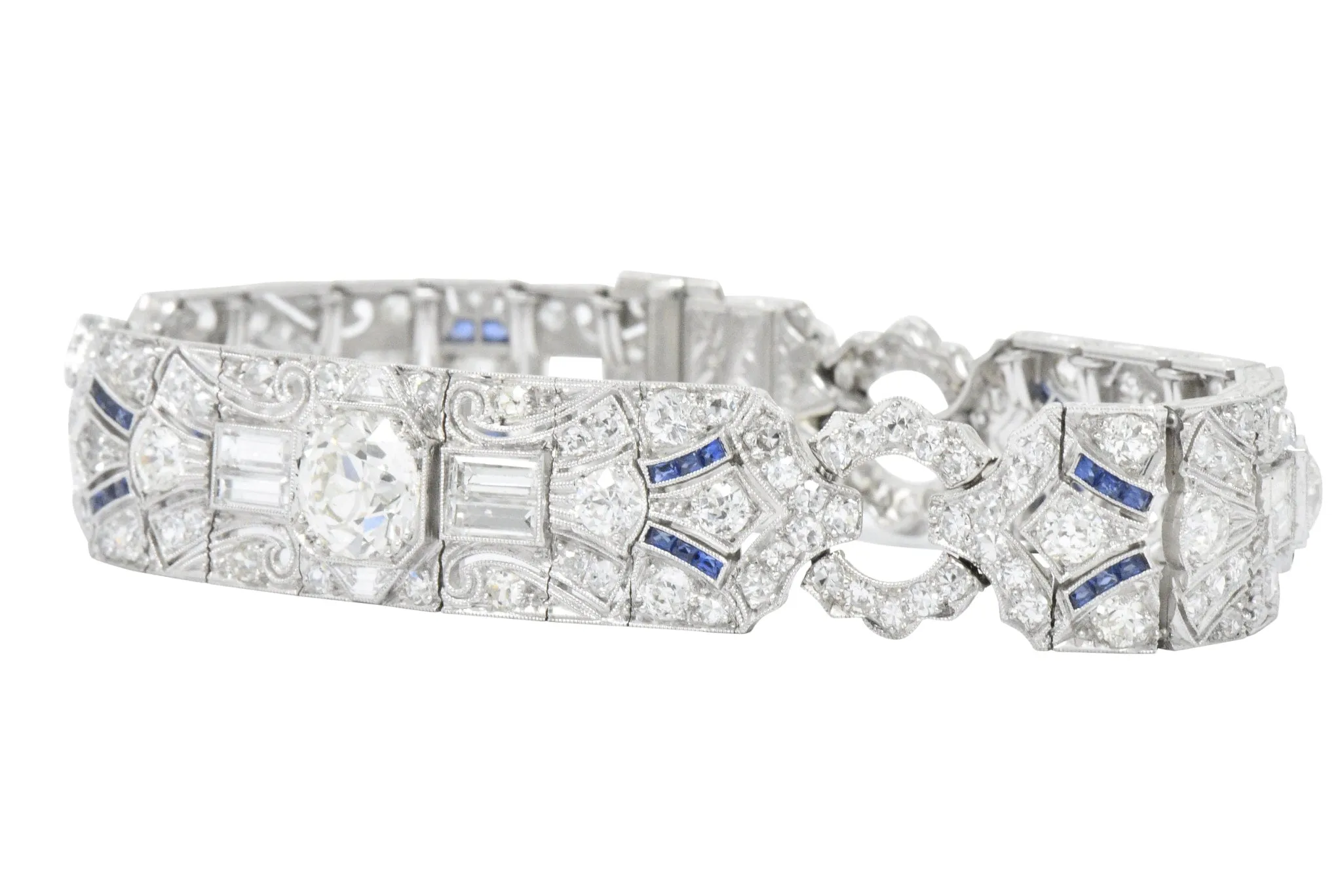 Amazing Art Deco 11.50 CTW Diamond Sapphire Platinum Bracelet