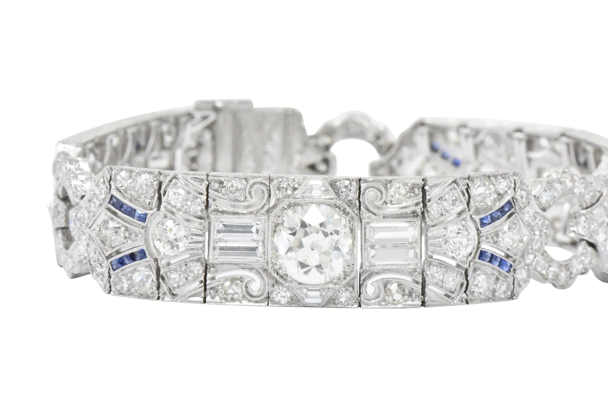 Amazing Art Deco 11.50 CTW Diamond Sapphire Platinum Bracelet