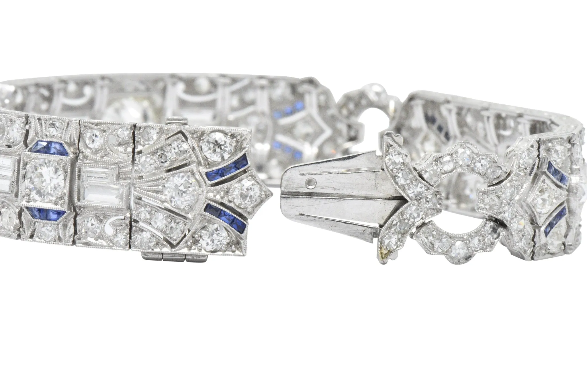 Amazing Art Deco 11.50 CTW Diamond Sapphire Platinum Bracelet