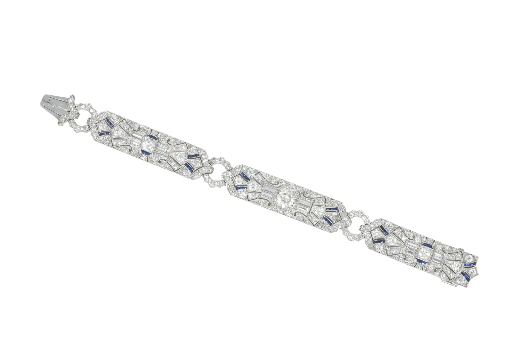 Amazing Art Deco 11.50 CTW Diamond Sapphire Platinum Bracelet