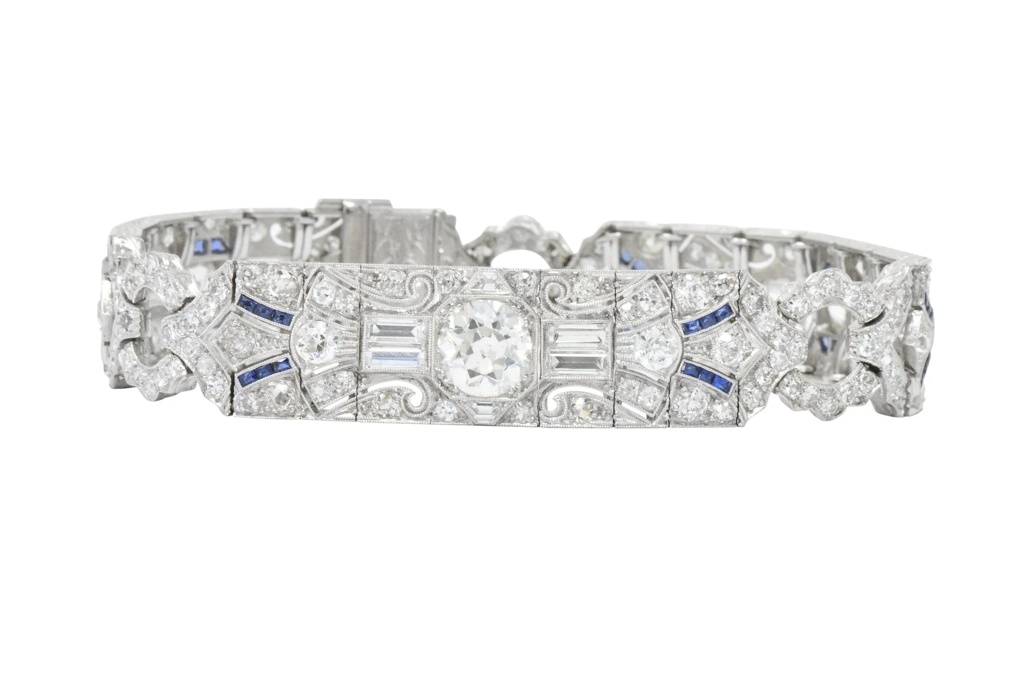 Amazing Art Deco 11.50 CTW Diamond Sapphire Platinum Bracelet