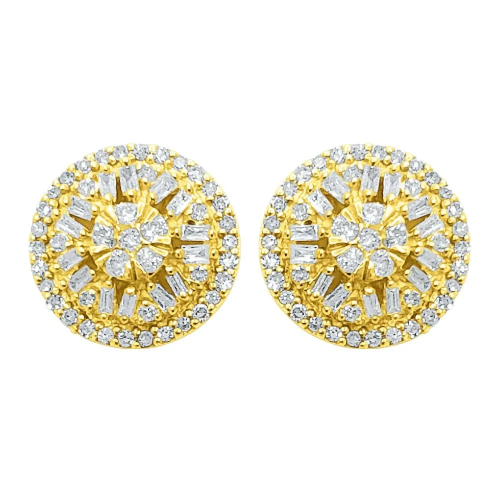 Baguette Circle Star Diamond Earrings .52cttw 10K Yellow Gold