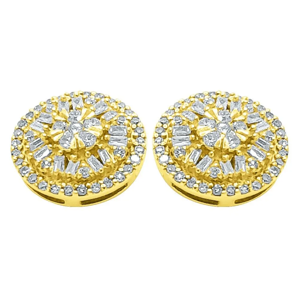 Baguette Circle Star Diamond Earrings .52cttw 10K Yellow Gold