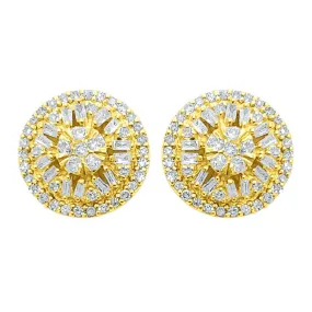 Baguette Circle Star Diamond Earrings .52cttw 10K Yellow Gold