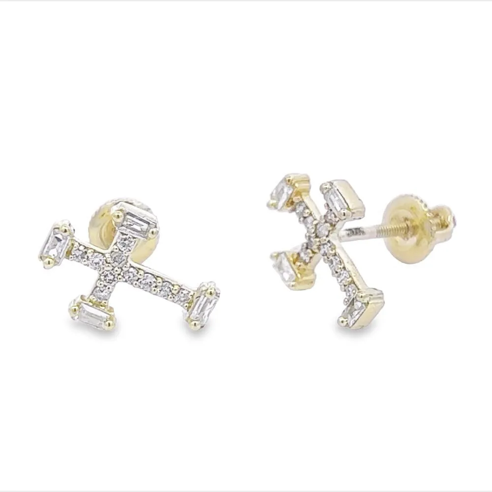 Baguette Tip Cross Diamond Earrings .32cttw 10K Gold