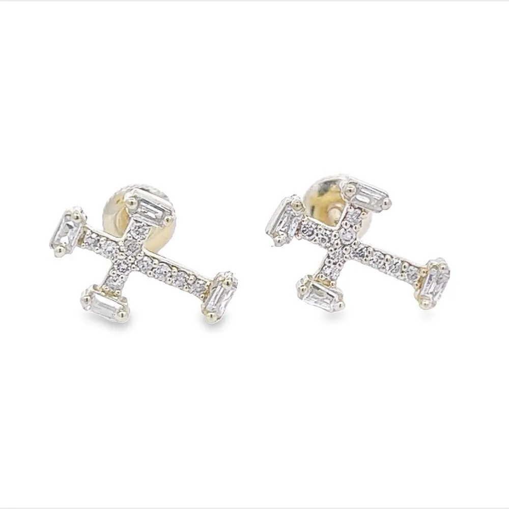 Baguette Tip Cross Diamond Earrings .32cttw 10K Gold