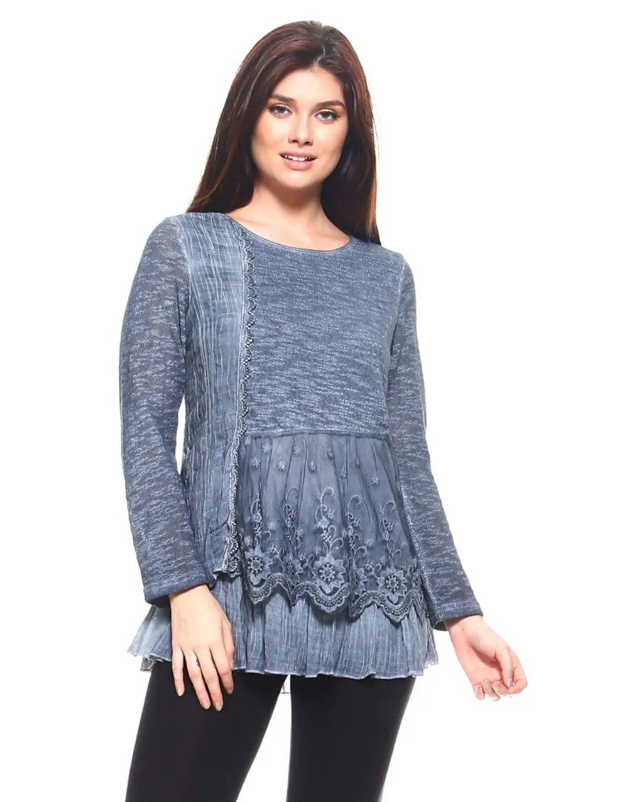 Blue Lace & Ruffles Full Sleeve Top