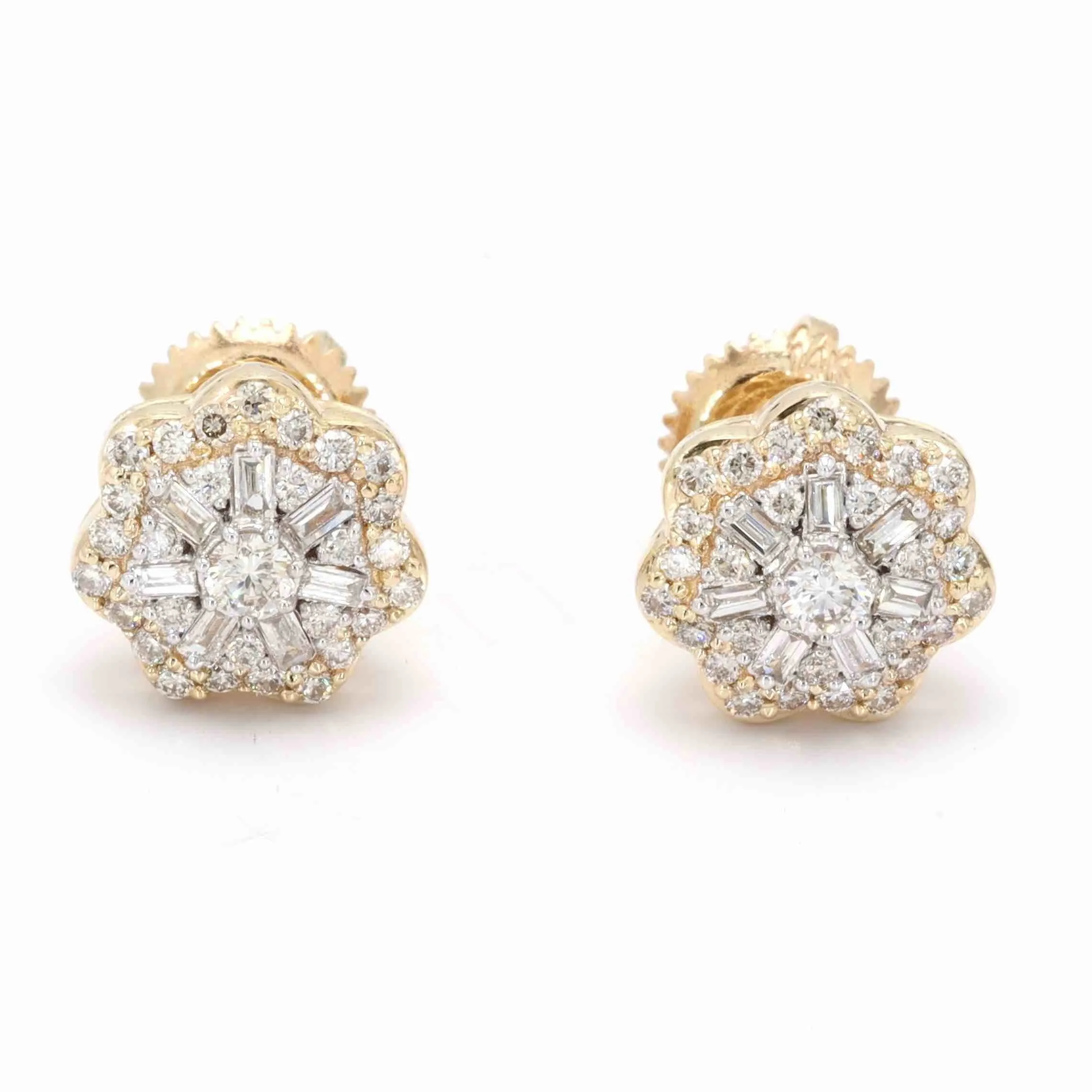 Bubble Baguette Diamond Earrings Solid 14K Gold