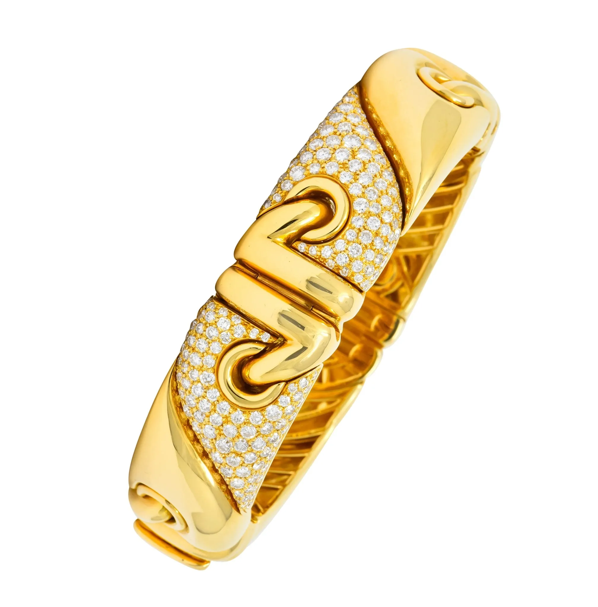 Bulgari 4.30 CTW Diamond 18 Karat Gold Stylized Link Cuff Bracelet