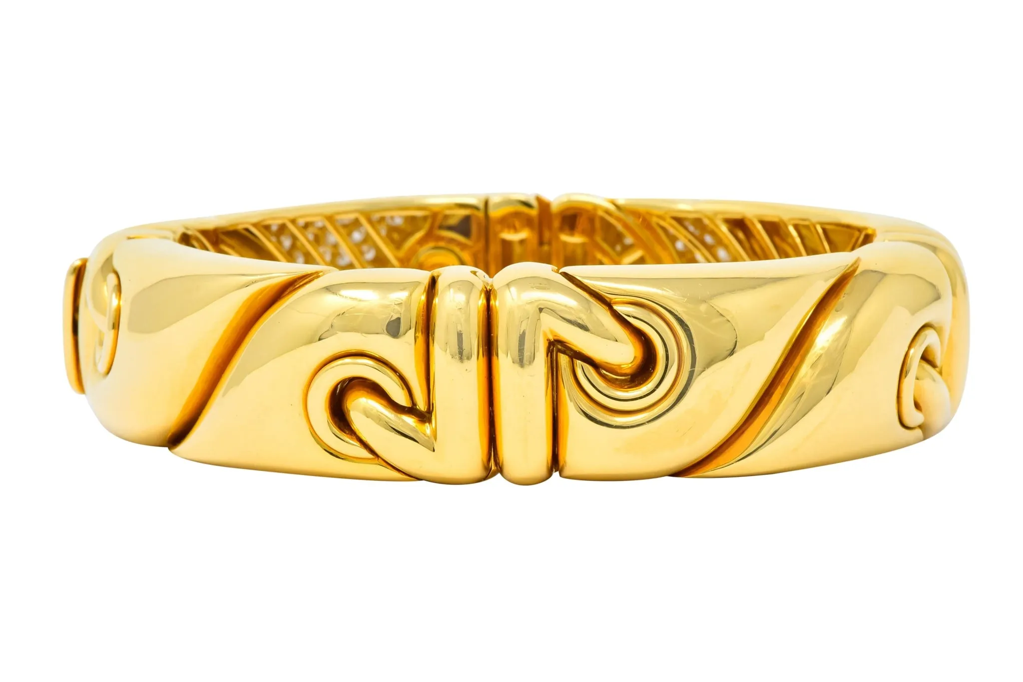 Bulgari 4.30 CTW Diamond 18 Karat Gold Stylized Link Cuff Bracelet