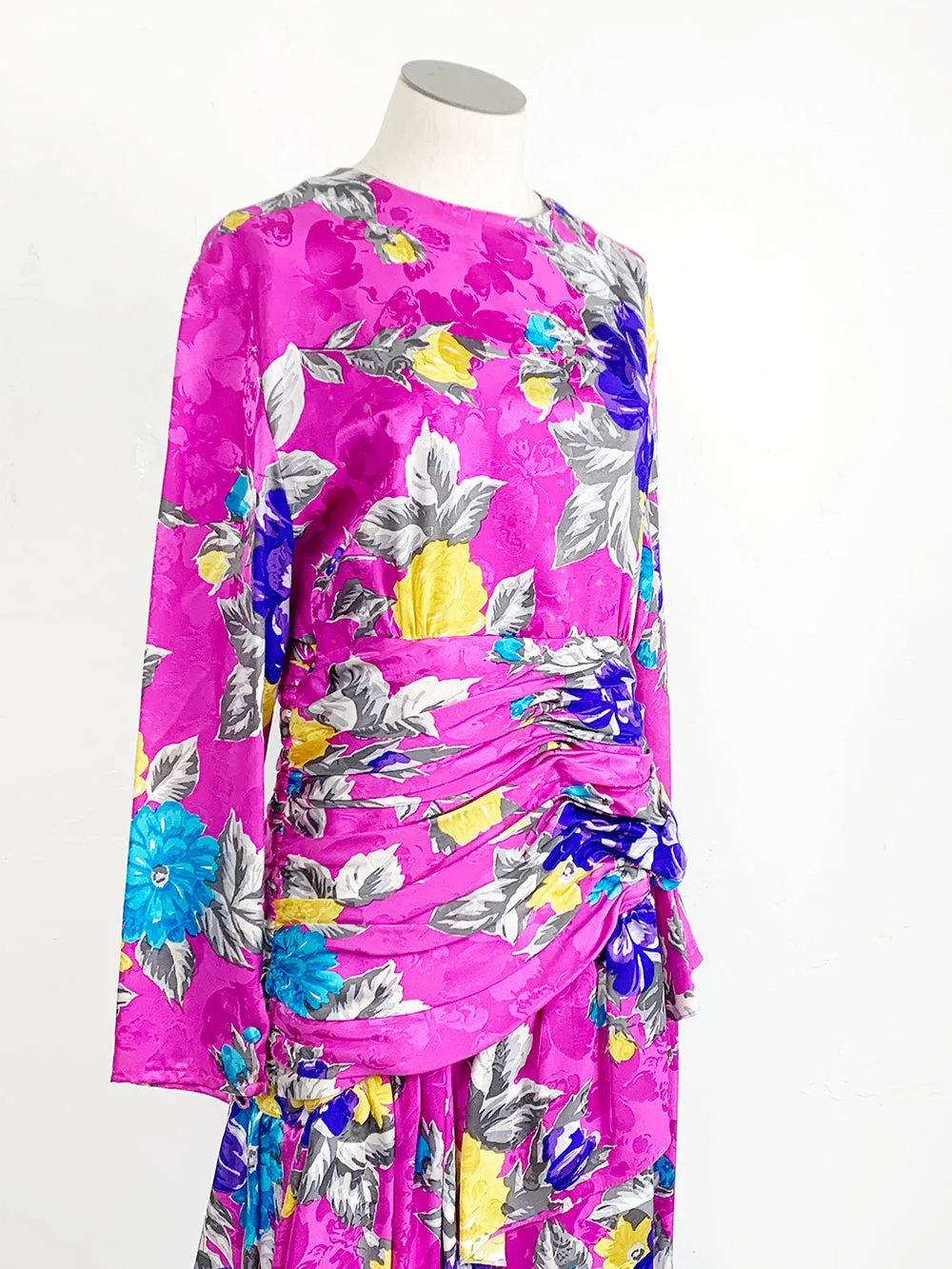 CCC Fuschia Floral Print Silk Dress