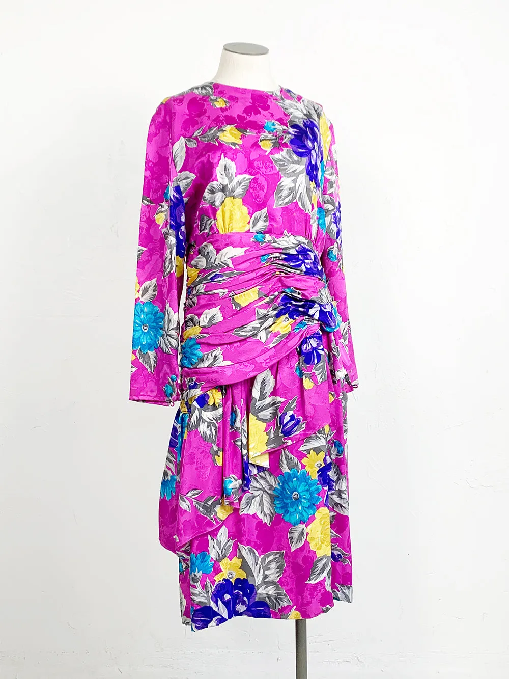 CCC Fuschia Floral Print Silk Dress